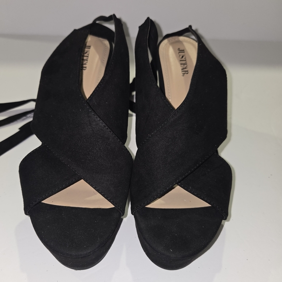JustFab Black Wedge Sandals Women's Size 8 - Picture 3 of 11